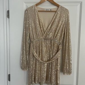 Petal & Pup | Glitz Sequin Dress | Cream/Gold | Size 8